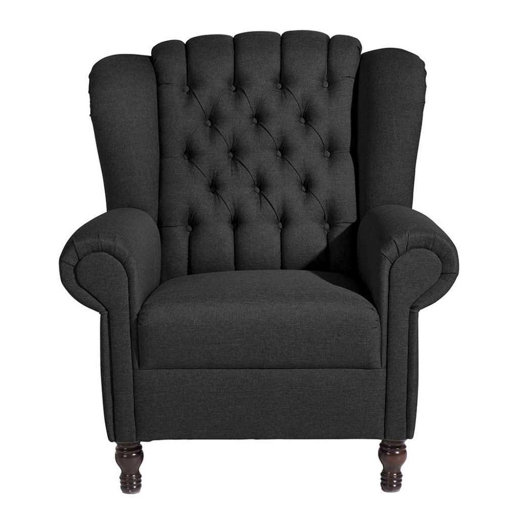 Stoff Sessel Chesterfield aus Flachgewebe Vierfußgestell aus Holz