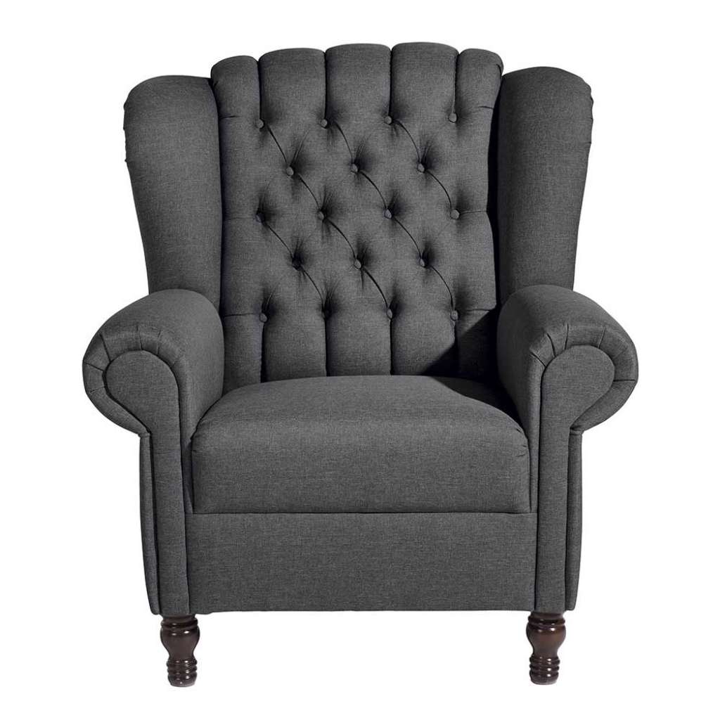 Chesterfield Armlehnsessel in Dunkelgrau Stoff Ohren