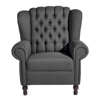 Chesterfield Armlehnsessel in Dunkelgrau Stoff Ohren