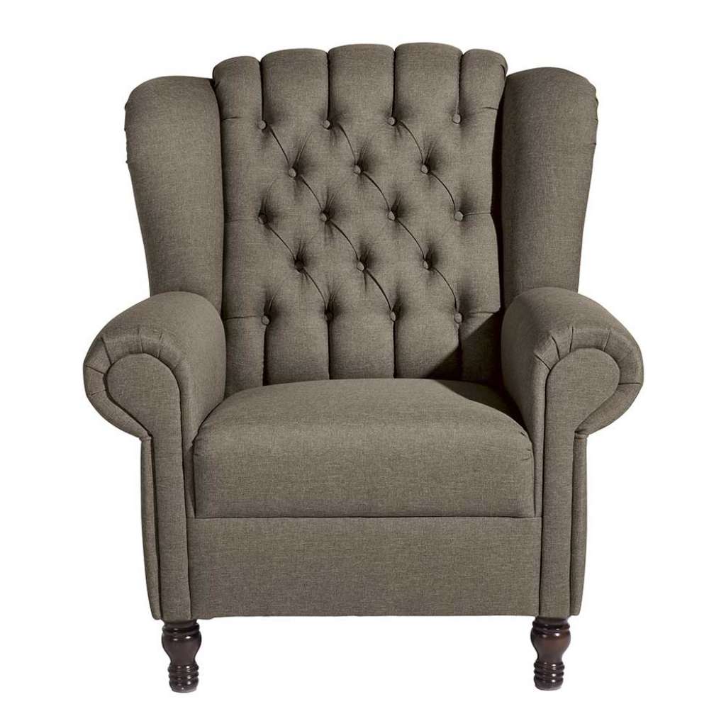 Beigegrauer Sessel im Chesterfield Look Flachgewebe