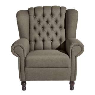 Beigegrauer Sessel im Chesterfield Look Flachgewebe