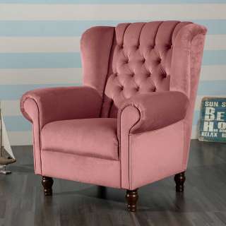 Samt Wohnzimmersessel rosa mit Federkern Polsterung Chesterfield Look