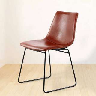 2 Stühle in Cognac Braun Kunstleder Metallgestell in Schwarz (2er Set)