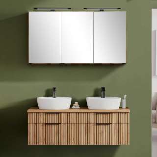 Waschplatz Set mit zwei Becken in Wildeichefarben 120 cm breit (zweiteilig)