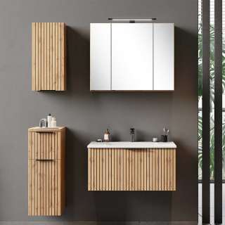 Waschplatz Set 4 teilig inklusive Einlasswaschbecken LED Beleuchtung (vierteilig)