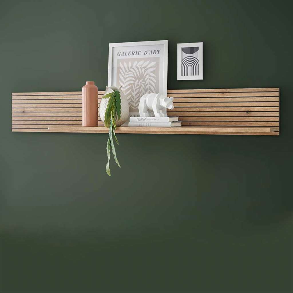 Wohnzimmer Wandboard in Wildeichefarben melaminbeschichtet