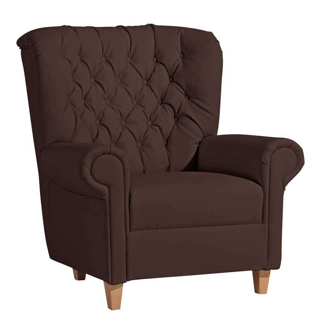 Einzelsessel braun Chesterfield aus Kunstleder Vierfußgestell aus Holz