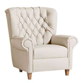 Wohnzimmersessel Chesterfield in Beige Kunstleder Fußgestell aus Holz