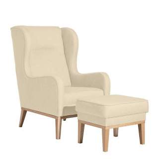Kaminsessel mit Ohren in Beige und Buchefarben Hocker optional