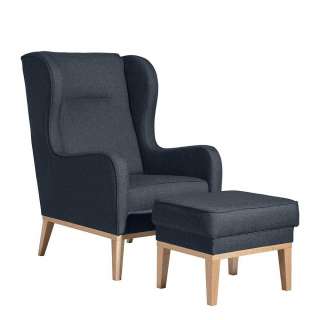 Omasessel mit Ohren in modernem Design Dunkelblau und Buche