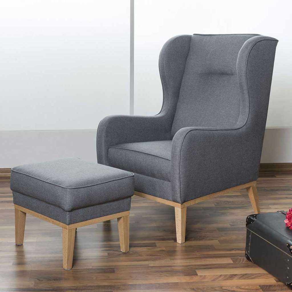 Moderner TV Ohrensessel in Jeansblau Stoff Flachgewebe