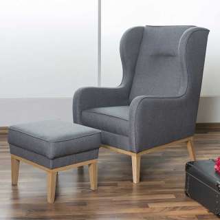 Moderner TV Ohrensessel in Jeansblau Stoff Flachgewebe