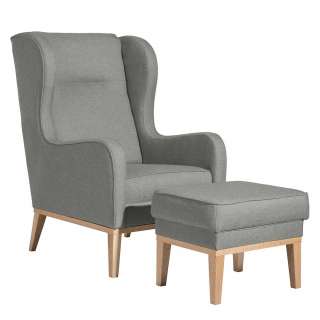 Hellgrauer Ohrensessel in modernem Design Flachgewebe und Buche