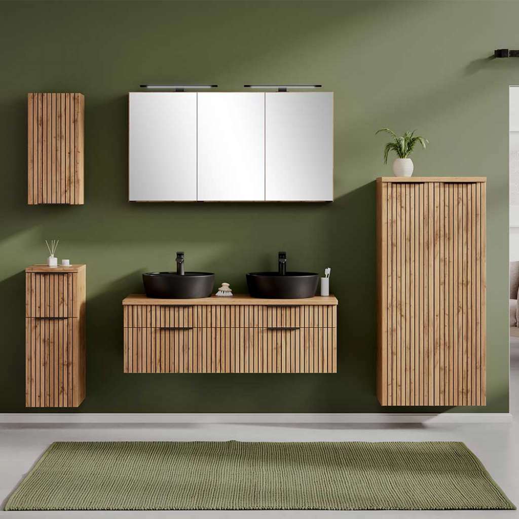 Waschplatz inklusive zwei Becken in modernem Design Made in Germany (fünfteilig)