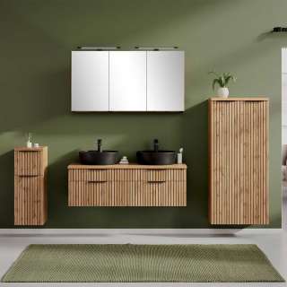 Badmöbel mit zwei Becken und Spiegelschrank Made in Germany (vierteilig)