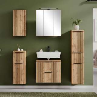 Badezimmermöbel mit Spiegelschrank in Wildeichefarben Schwarz (fünfteilig)