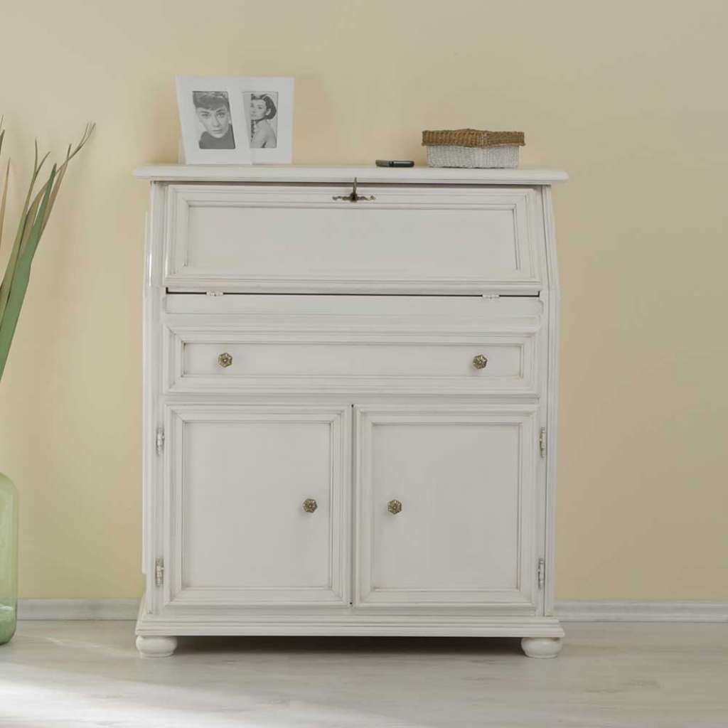 Schreibtisch Schrank in Antikweiß klassischen Stil