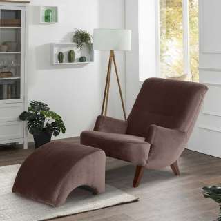 Wohnzimmersessel braun Samt in modernem Design Vierfußgestell aus Holz