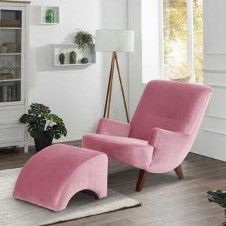 Design Wohnzimmer Sessel in Rosa und Nussbaumfarben Samtvelours