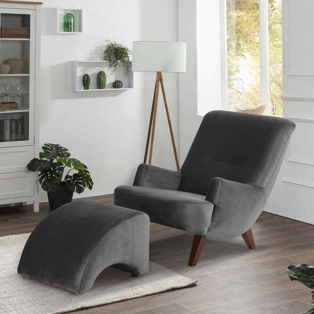 Design Entspannungssessel in Anthrazit und Nussbaumfarben 101 cm tief