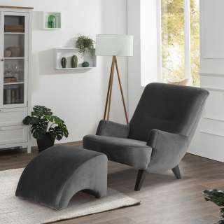 Sessel wahlweise mit Hocker in Anthrazit und Schwarz Samtvelours