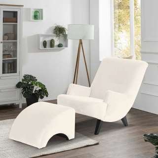 Cremefarbener Polstersessel optional mit Hocker Samtvelours