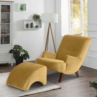 Gelber Polstersessel modern optionaler Hocker Samtvelours