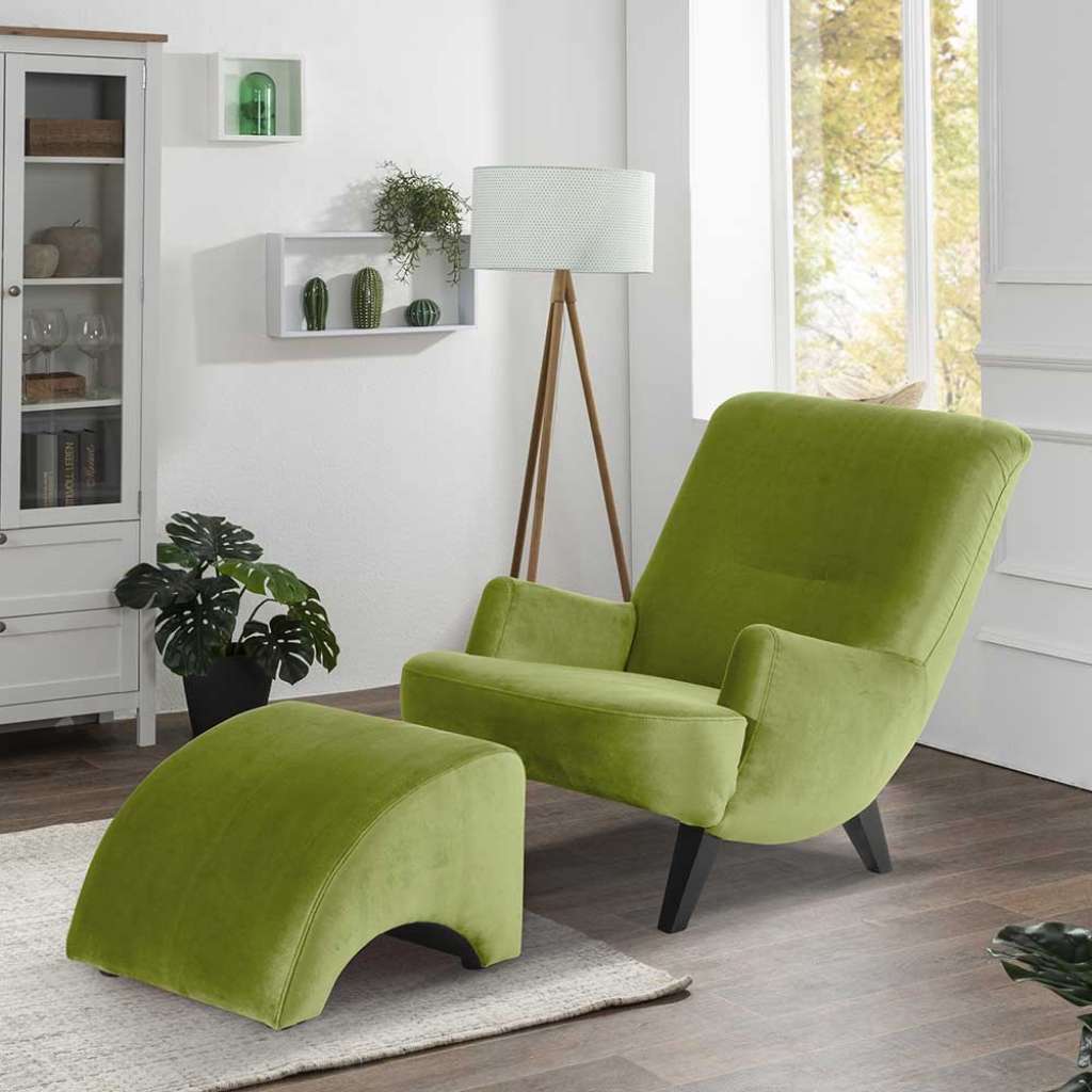Komfortsessel modernes Design in Oliv Grün Samtvelours