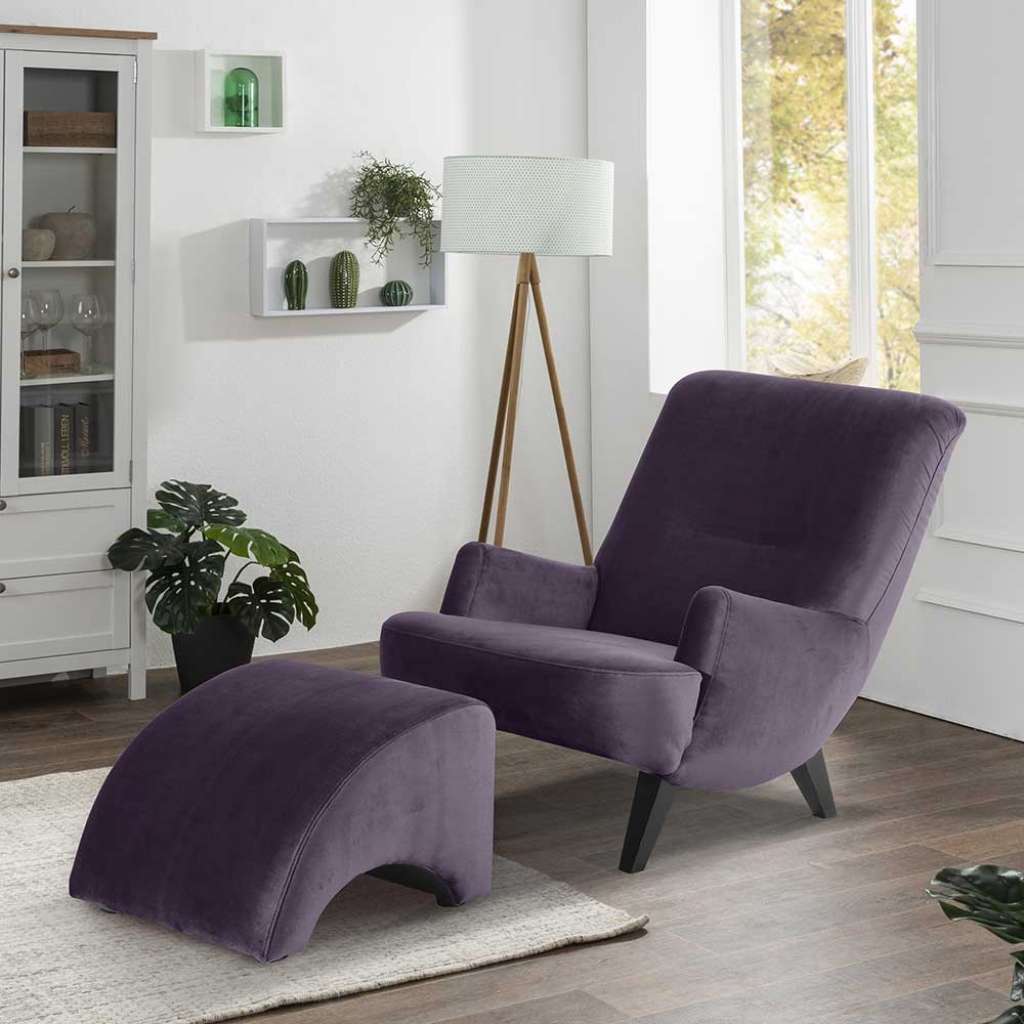 Einzelsessel modernes Design aus Samtvelours Dunkellila