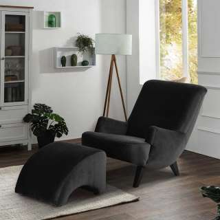 TV Sessel schwarz modern aus Samtvelours Vierfußgestell aus Holz