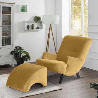 Wohnzimmersessel modern gelb aus Samtvelours wahlweise mit Hocker
