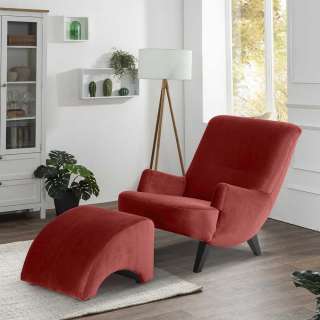 Kaminsessel modern aus Samtvelours Ziegel Rot
