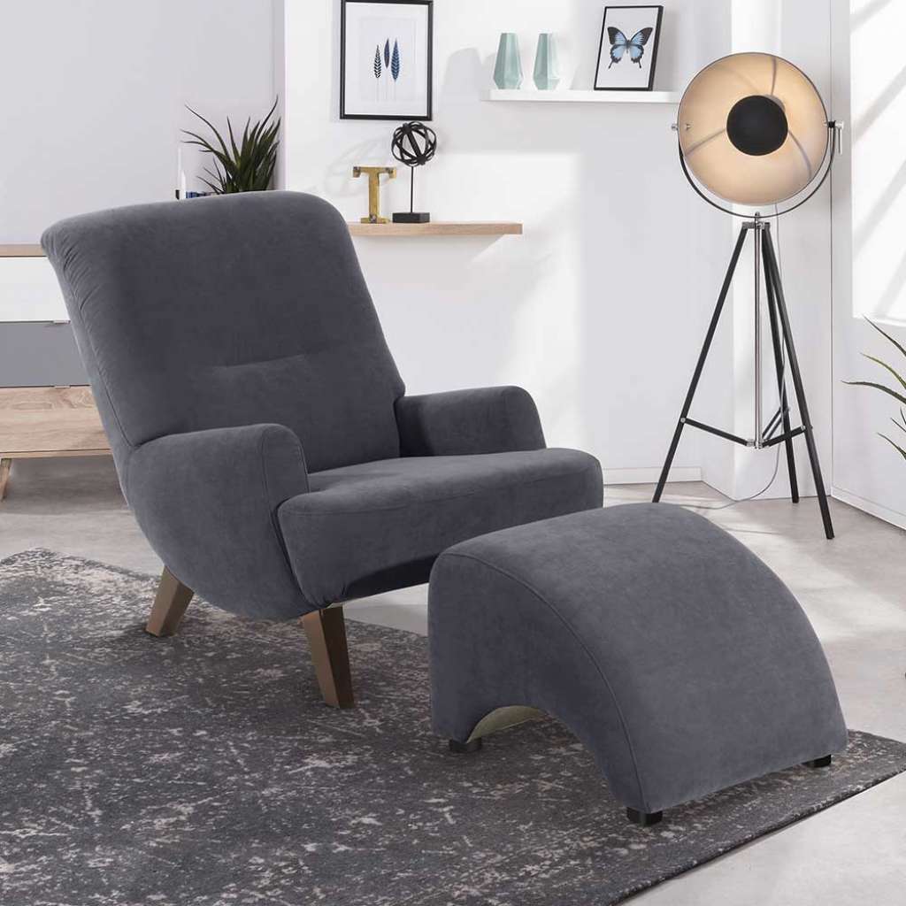 Relaxsessel Anthrazit Velour in modernem Design Rücken echt bezogen