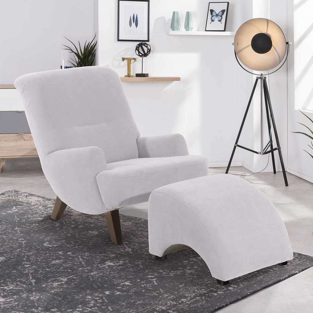Velour Entspannungssessel in Silbergrau Nussbaumfarben
