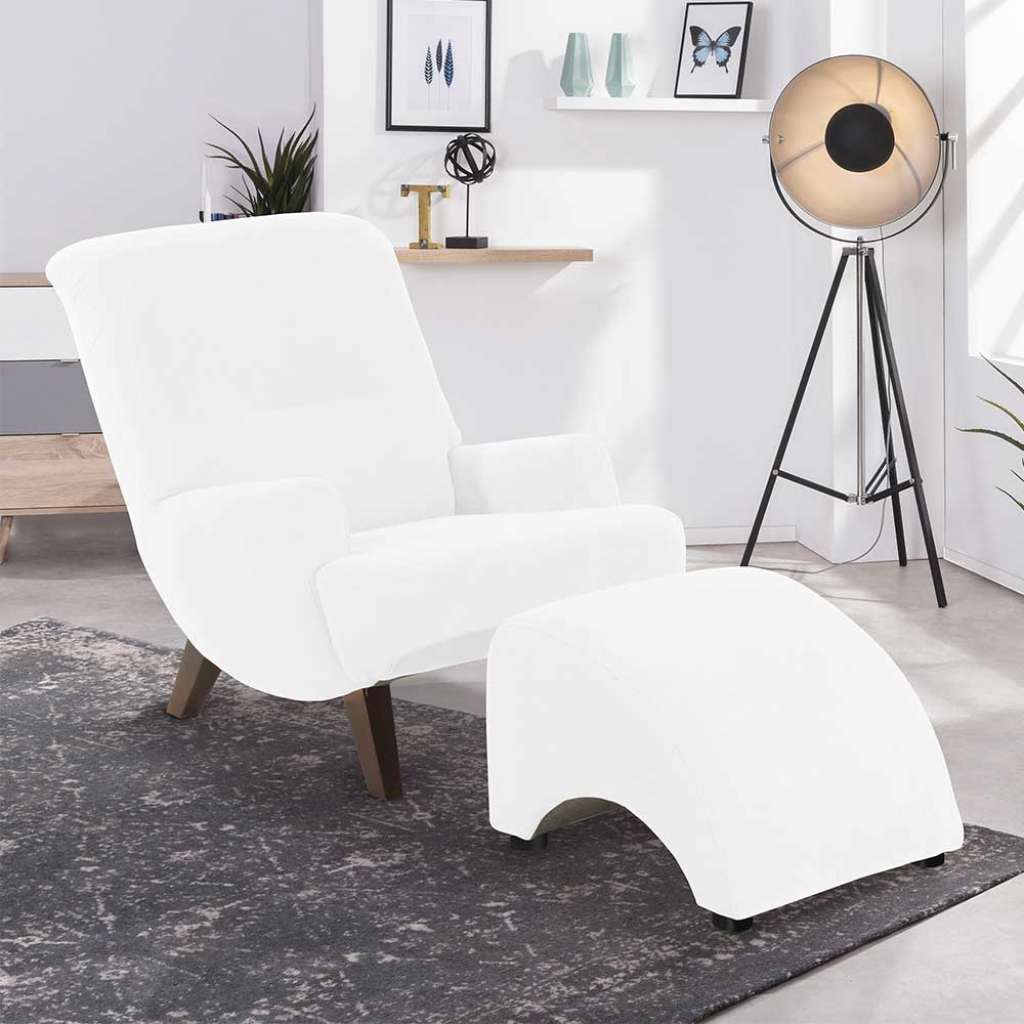 Relaxsessel Cremeweiß aus Velours wahlweise mit Hocker