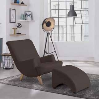 Sessel braun Kunstleder in modernem Design Vierfußgestell aus Holz