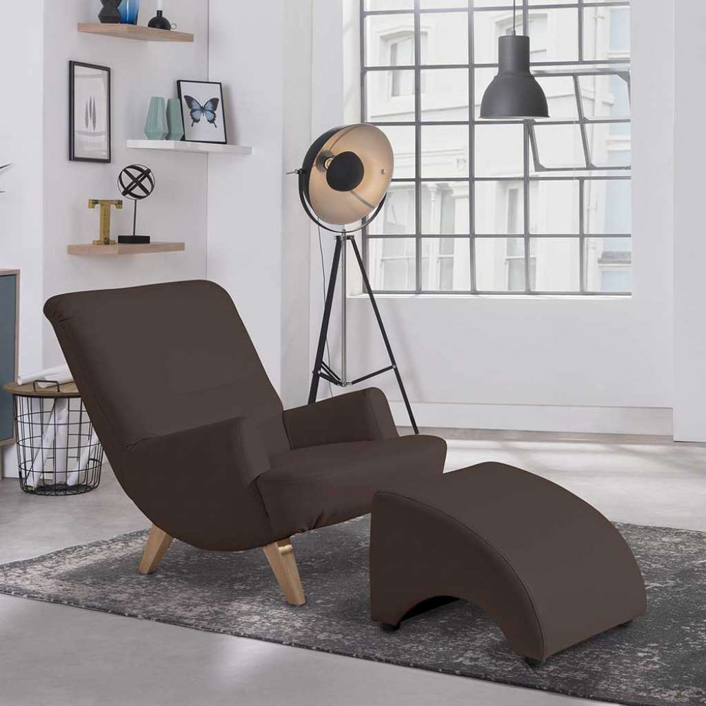 Sessel braun Kunstleder in modernem Design Vierfußgestell aus Holz