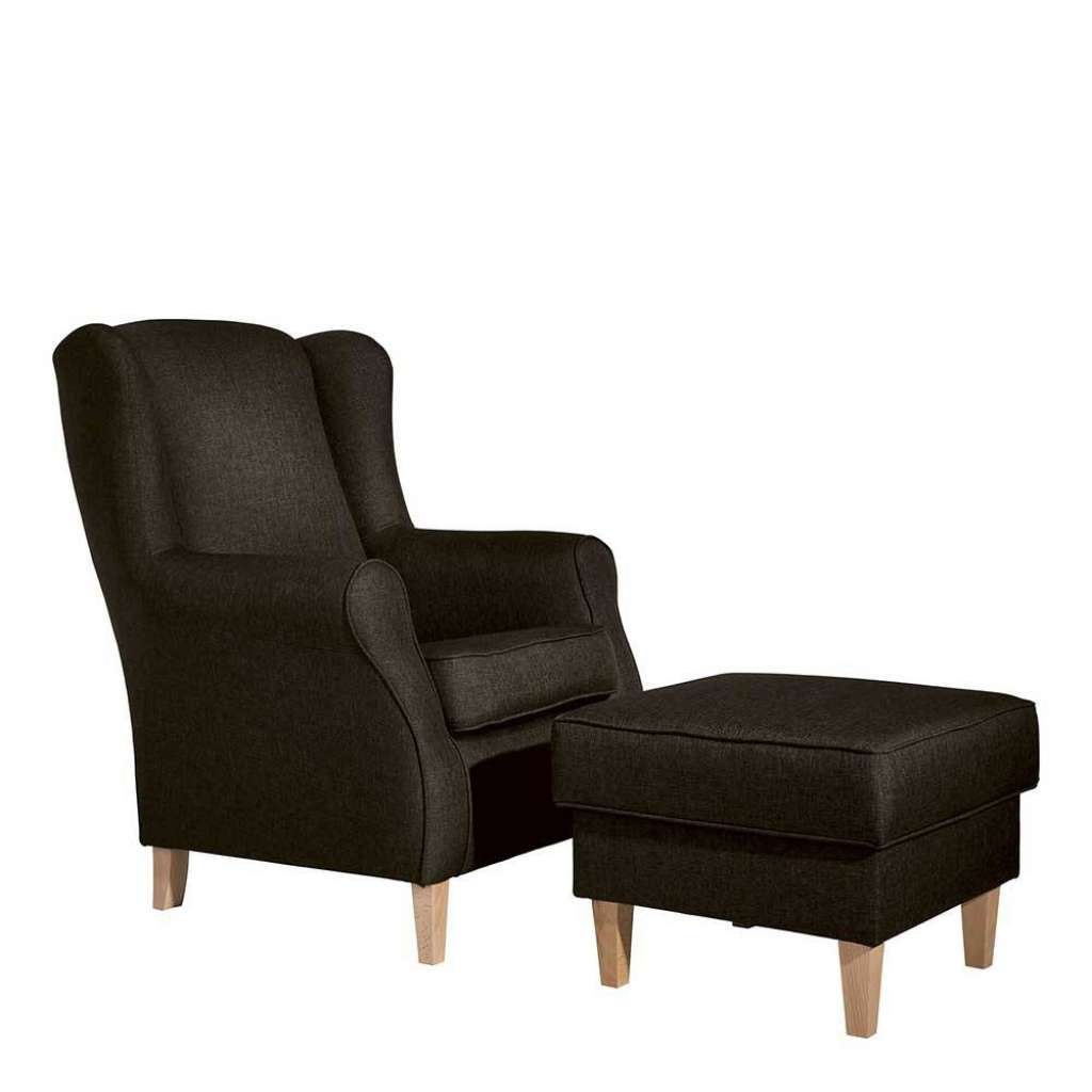 Wohnzimmersessel mit Ohren in Braun Stoff Landhausstil