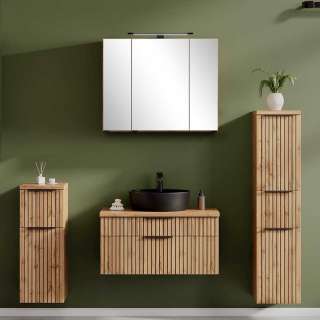 Design Badmöbelkomplettset in Wildeichefarben Schwarz (vierteilig)