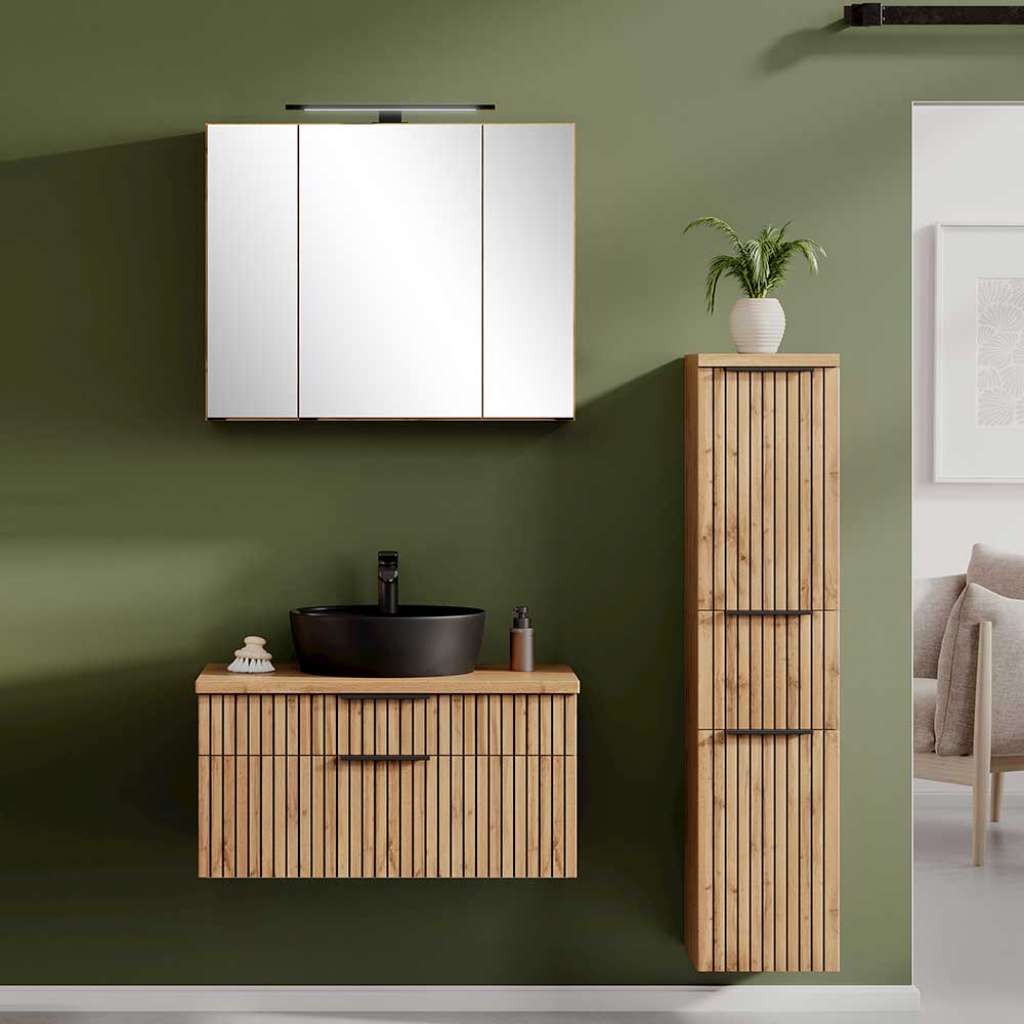 Design Badezimmer-Set in Wildeichefarben Schwarz (dreiteilig)