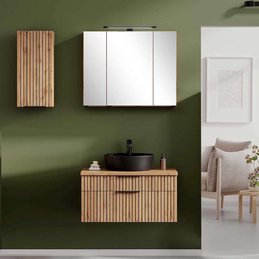 Design Waschplatz in Wildeichefarben Schwarz (dreiteilig)