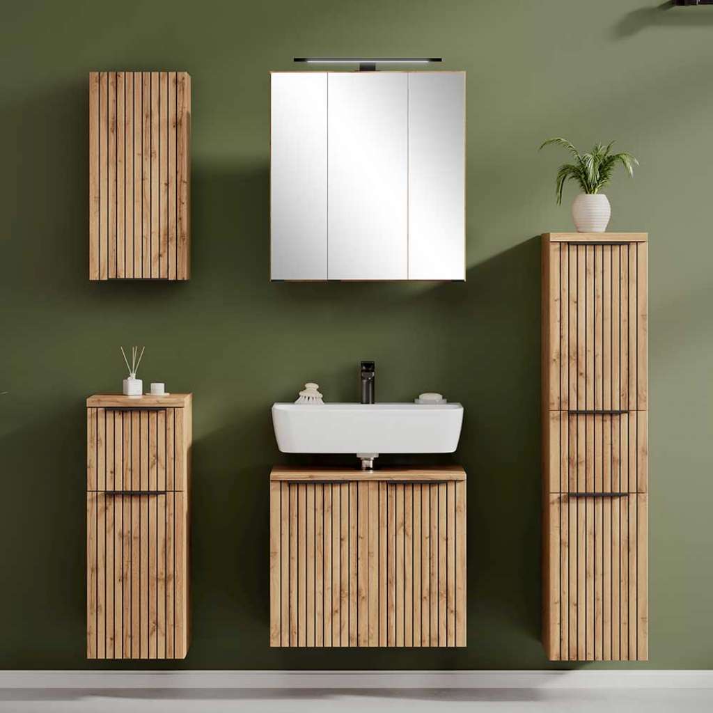 Design Waschplatz Set in Wildeichefarben Made in Germany (fünfteilig)