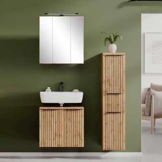 Design Badezimmermöbel in Wildeichefarben Schwarz (dreiteilig)