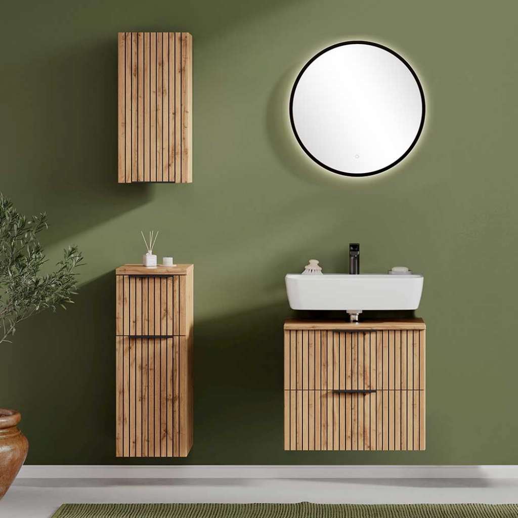 Design Badmöbel in Wildeichefarben Schwarz (vierteilig)