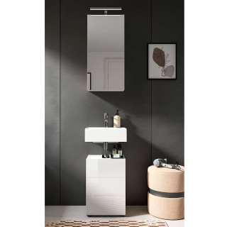 Badmöbel klein in Weiß Hochglanz Front modernes Design (zweiteilig)