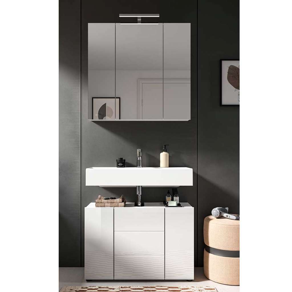 Badezimmermöbelset weiss Hochglanz Front 82 cm breit (zweiteilig)