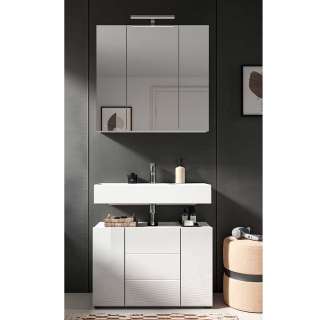 Badezimmermöbelset weiss Hochglanz Front 82 cm breit (zweiteilig)