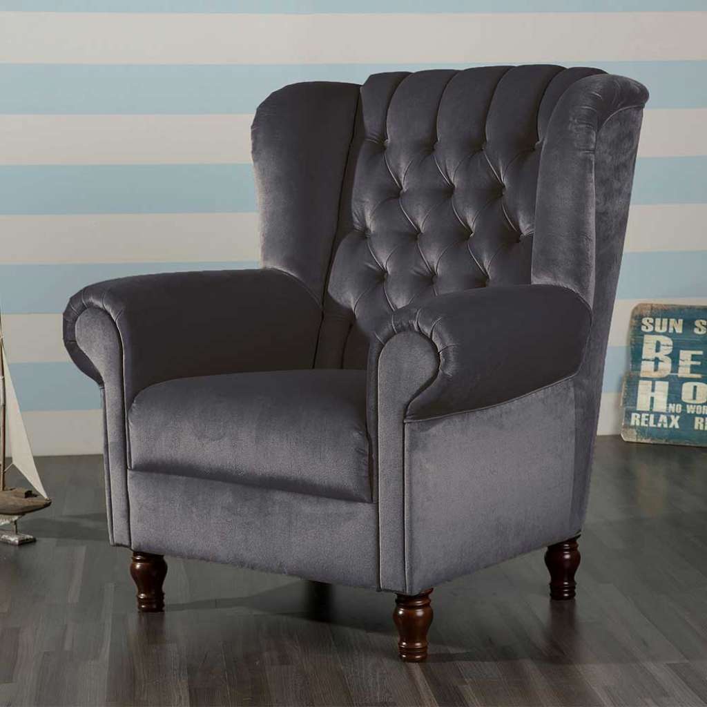 Chesterfield Look Polstersessel in Anthrazit 101 cm hoch