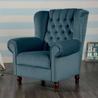 Ohrensessel in Petrol Samtvelours Chesterfield Look