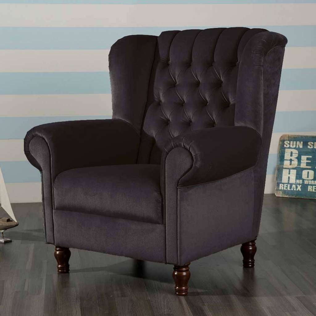 Chesterfield Look Polstersessel in Schwarz Samtvelours Federkern